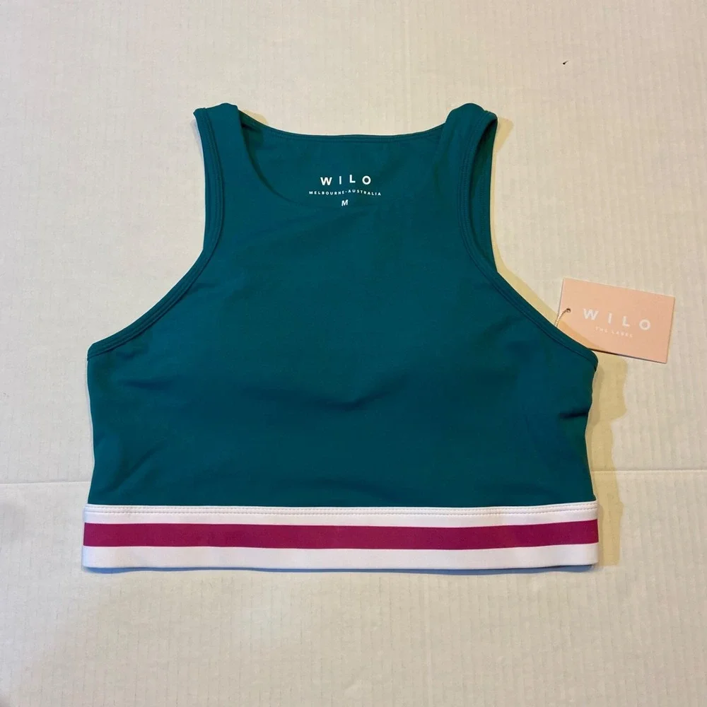WILO the Label Women's‎ Contour Bra & Rib Bike Short Set M Green/Pink Activewear